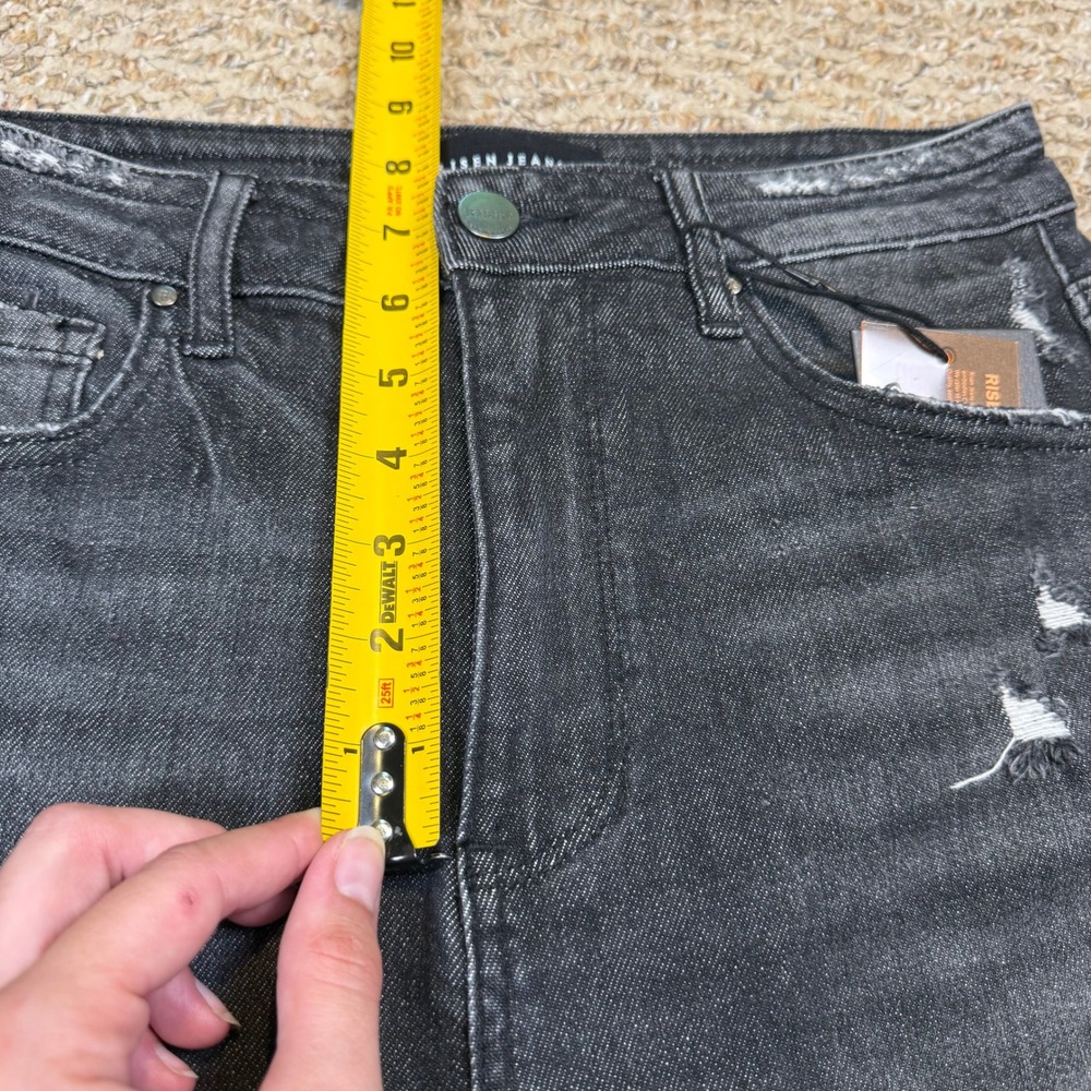 NWT Risen Jeans Womens High Rise Distressed Denim Shorts Black Summer Size L - Picture 6 of 9